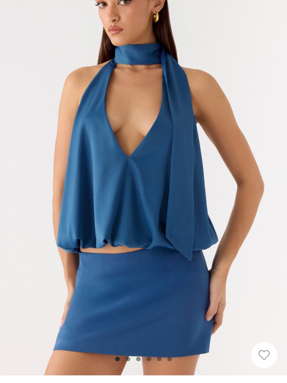 Peppermayo Teal Halter Mini Dress with Neck Tie